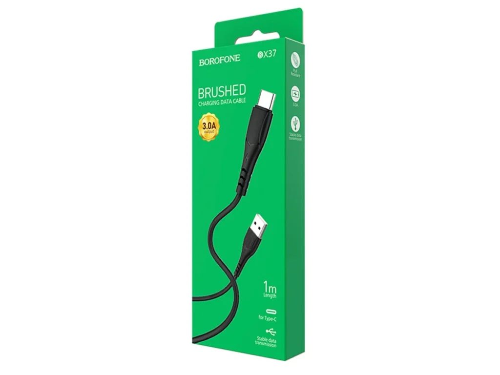 Кабель USB - Type-C Borofone BX37, Wieldy, 1.0м, круглый, 3.0A, силикон, цвет: чёрный(1/360)