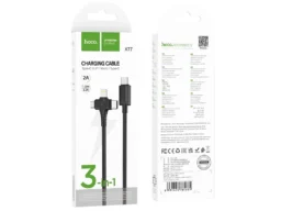 Кабель Type-C - 8 pin, Type-C, микро USB HOCO X77, 1.0м, круглый, 2.0A, силикон, 3 в 1, чёрный