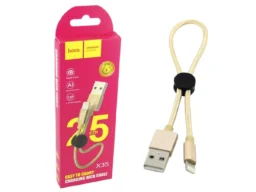 Кабель USB - 8 pin HOCO X35 Premium, 0.25м, круглый, 2.4A, ткань, цвет: золотой (1/31/310)