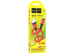 Кабель USB - микро USB HOCO X85 Strength, 1.0м, круглый, 2.4A, силикон, цвет: красный (1/33/330)