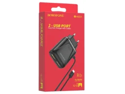 СЗУ 2 USB Borofone BA50A, 2100mAh, пластик, кабель 8 pin 1.0м, цвет: чёрный (1/35/140)