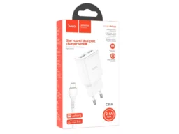 СЗУ 2 USB HOCO C88A, Star, 2400mA, пластик, кабель 8 pin, цвет: белый (1/12/120)