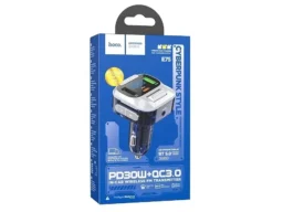 FM-трансмиттер HOCO E75 Bravery, Bluetooth, 2 USB, 1 Type-C, PD30Вт, пластик, дисплей, цвет: синий