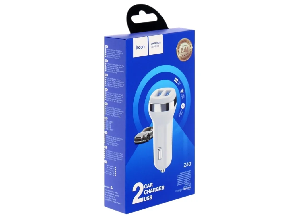 АЗУ 2 USB HOCO Z40, 2400mA, цвет: белый (1/12/120)