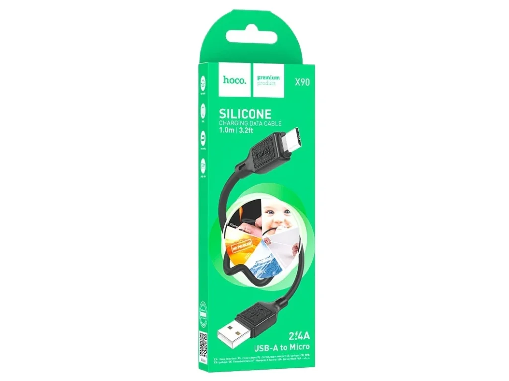 Кабель USB - микро USB HOCO X90 Cool, 1.0м, 2.4A, цвет: чёрный (1/37/370)