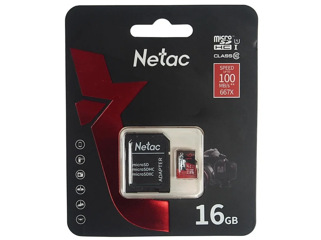 MicroSD 16GB Netac P500 Extreme Pro Class 10 UHS-I U1 V10 (100 Mb/s) + SD адаптер