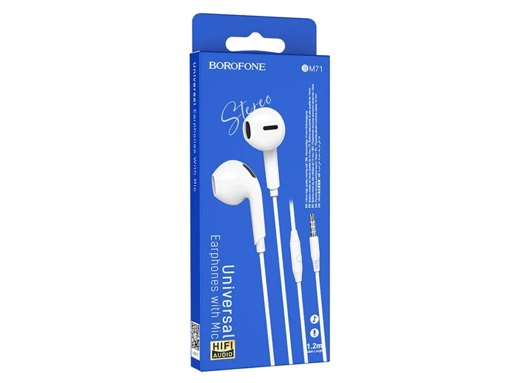 Наушники внутриканальные Borofone BM71, Light song, Jack 3.5мм, 1.2 м, цвет: белый (1/76/304)