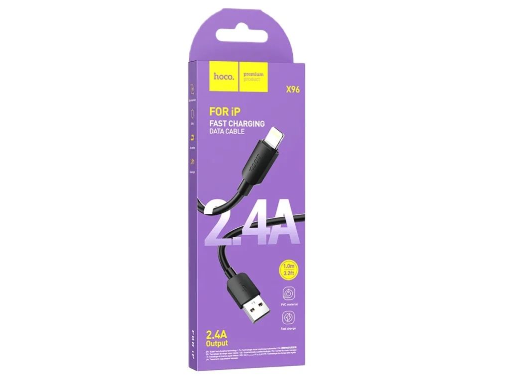 Кабель USB - 8 pin HOCO X96 Hyper, 1.0м, 2.4А, цвет: чёрный (1/31/310)