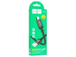 Кабель USB - микро USB HOCO X91 Radiance, 3.0м, 2.4A, ткань, цвет: чёрный (1/25/250)