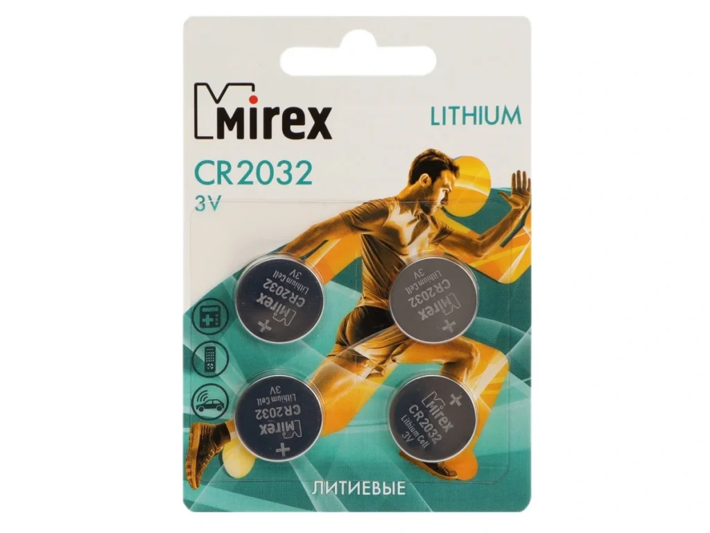 Элемент питания Mirex CR2032 3V 4 шт (4/216/648), ecopack