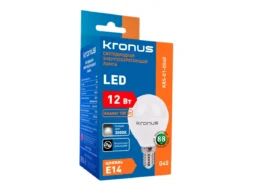 Лампа светодиодная KRONUS G45 шар 12 Вт 220V 3000K E14 тёплый свет (10/100)