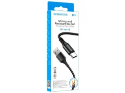 Кабель USB - Type-C Borofone BX54, 1.м, 2.4A, нейлон, цвет: черный (1/360)