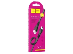 Кабель USB - Type-C HOCO X40 Noah, 1.0м, плоский, 2.4A, силикон, цвет: чёрный (1/33/330)