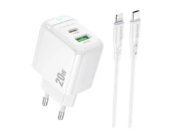 СЗУ 1 USB, 1 Type-C Borofone BAS44A Potential, пластик, PD20Вт, QC3.0, кабель Type-C - 8 pin, белый