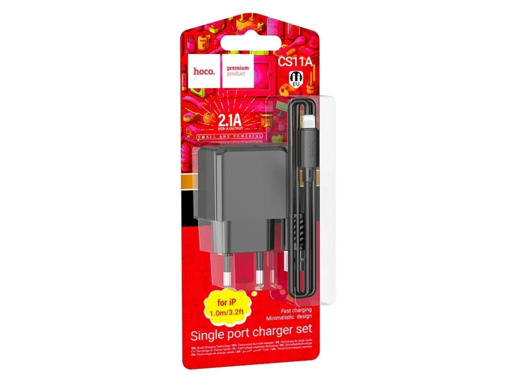 СЗУ 1 USB HOCO CS11A Ocean, 2.1А, кабель USB - 8 pin, цвет: чёрный (1/30/180)