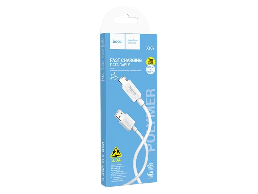 Кабель USB - Type-C HOCO X107 Favor, 1.0м, 3.0А, цвет: белый (1/31/310)