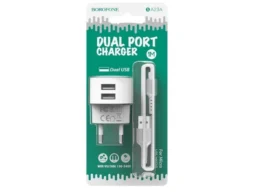 СЗУ 2 USB Borofone BA23A, BRILLIANT, 2.4A, пластик, кабель микро USB, цвет: белый (1/36/144)