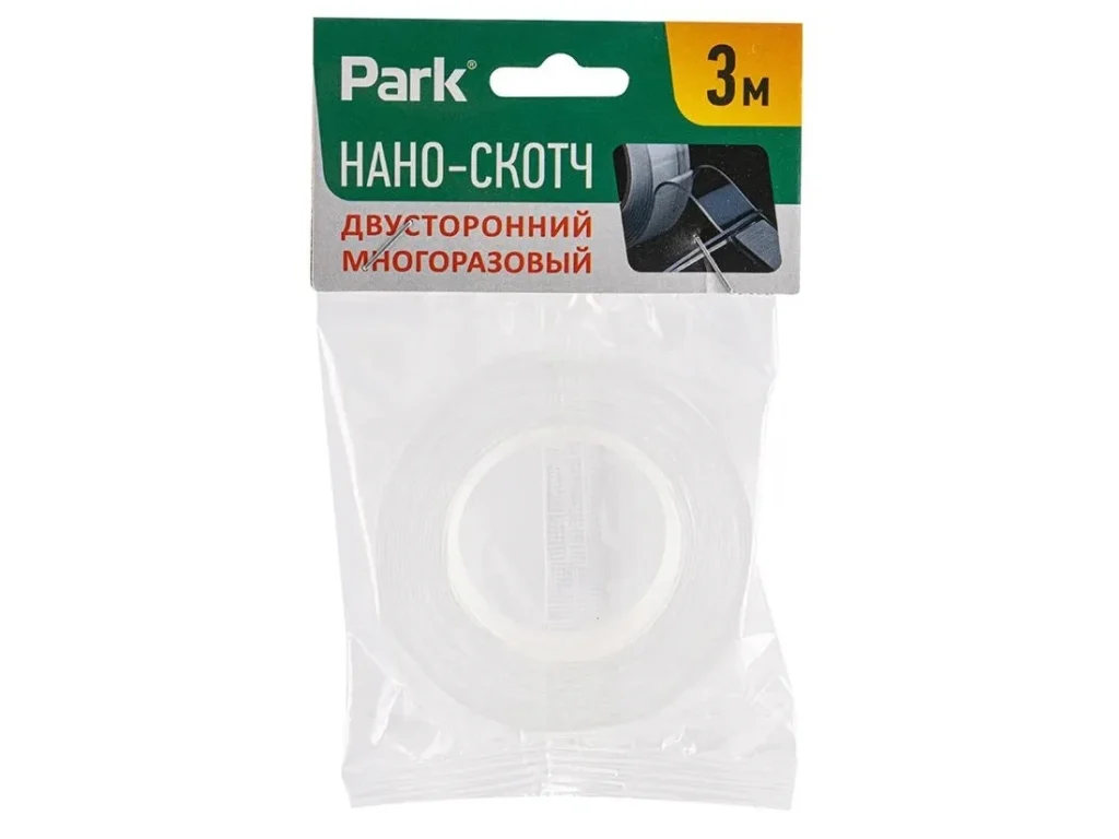 Нано-лента двусторонняя клейкая многоразовая, прозрачная, 3м*2см PARK (1/12/180)