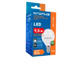 Лампа светодиодная KRONUS G45 шар 9,5 Вт 220V 3000K E14 тёплый свет (10/100)