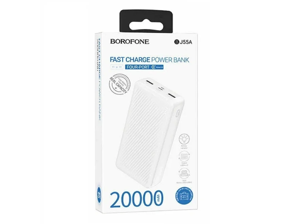 Акк.внешн. Borofone BJ55A Graceful, 20000mAh, пластик, 1 USB выход, цвет: белый (1/42)