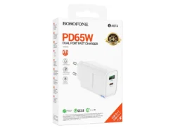 Блок питания сетевой 1 USB, 1 Type-C Borofone BA87A Flare, пластик, PD65Вт, QC3.0, белый (1/40)