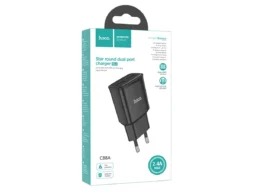 Блок питания сетевой 2 USB HOCO C88A Star, 2400mA, пластик, цвет: чёрный (1/12/120)
