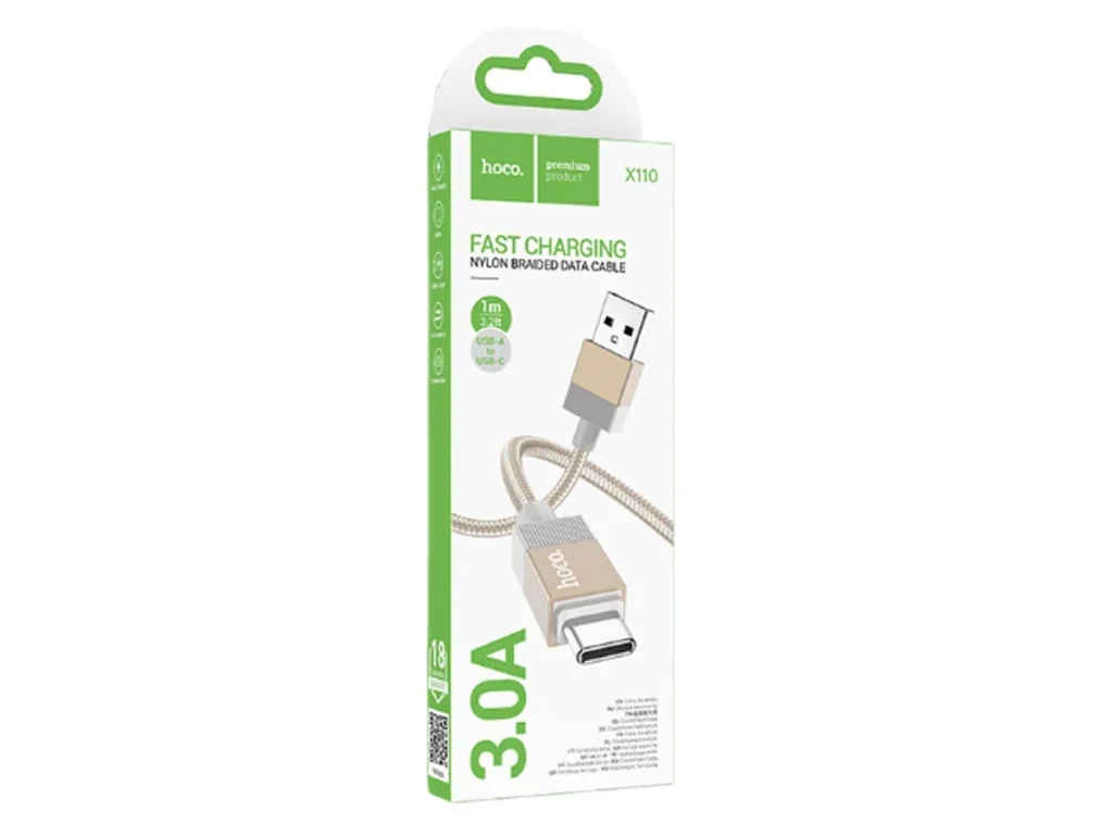 Кабель USB - Type-C HOCO X110 Honorific, 1.0м, нейлон, 3.0А, цвет: золотой (1/31/310)