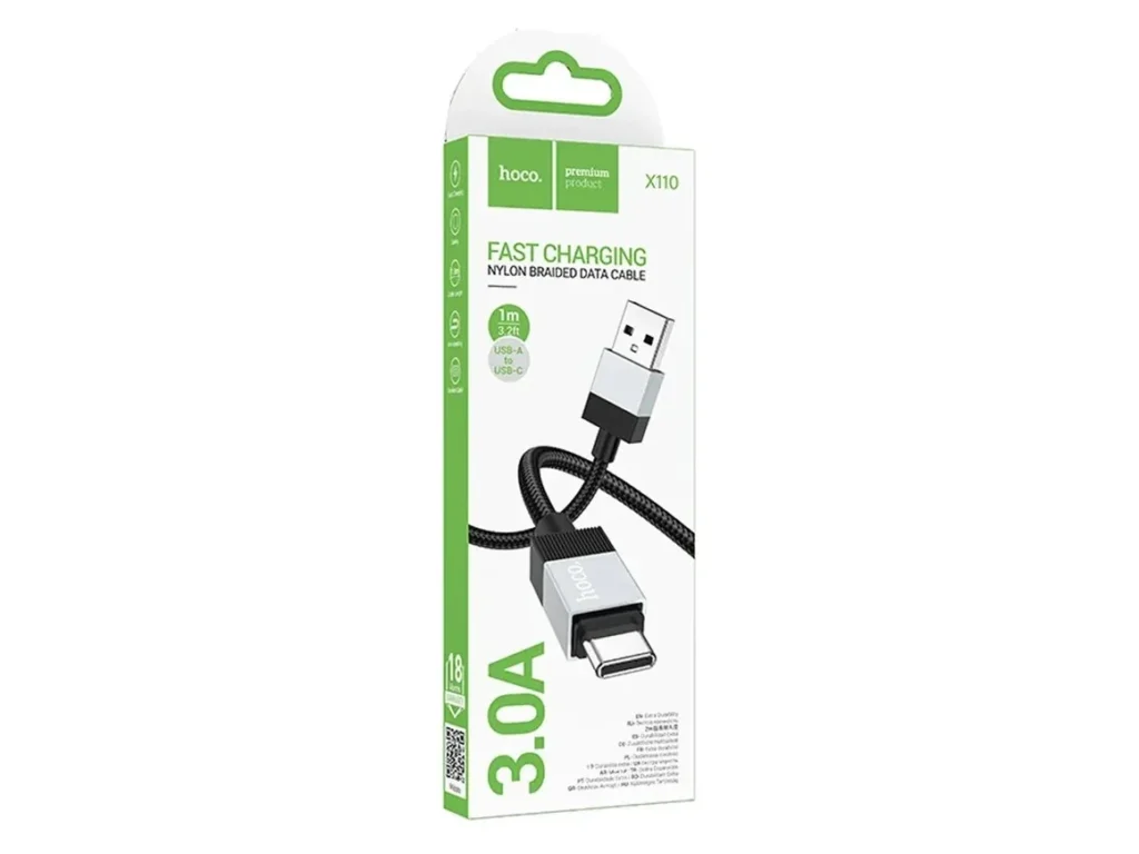 Кабель USB - Type-C HOCO X110 Honorific, 1.0м, нейлон, 3.0А, цвет: чёрный (1/31/310)