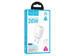 СЗУ 1 USB, 1 Type-C HOCO N61 Gentle, 3.0A, PD20Вт, кабель Type-C - 8 pin, цвет: белый (1/12/120)