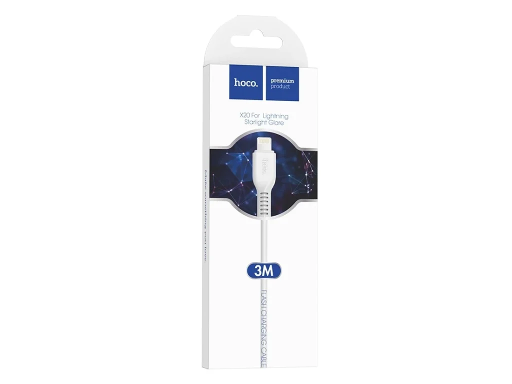 Кабель USB - 8 pin HOCO X20, 3.0м, круглый, 2.1A, силикон, цвет: белый(1/30/300)