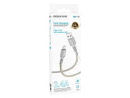 Кабель USB - микро USB Borofone BX116 Certain, 1.0м, 2.4A, ткань, цвет: серый (1/360)
