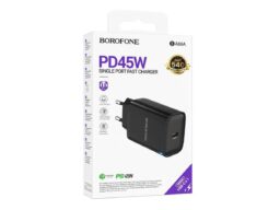 Блок питания сетевой 1 Type-C Borofone BA86A Flare, пластик, PD45Вт, QC3.0, цвет: чёрный (1/40/160)