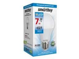 Лампа светодиодная SMARTBUY A60 7Вт 220V 6000K E27 (холодный свет) (10/100)