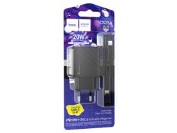 СЗУ 1 USB, 1 Type-C HOCO CS25A Rico, 3.0A, PD20Вт, кабель Type-C - 8 pin, цвет: чёрный (1/28/168)
