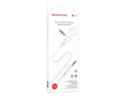 Кабель AUX, Jack 3,5mm(m) - Jack 3,5mm(m) Borofone BL10, 1.0м, круглый, силикон, боковой, белый