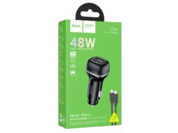 АЗУ 1 USB 1 Type-C HOCO Z58A Rank, 3.0A, пластик, QC3.0, PD48Вт, кабель Type-C - 8 pin, цвет: чёрный