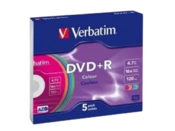 Диск VERBATIM DVD+R 4.7 GB (16х) Slim Color (5) (100)