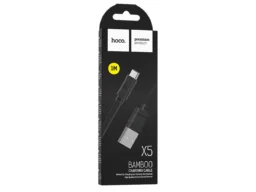 Кабель USB - Type-C HOCO X5 Bamboo, 1.0м, плоский, 3.0A, силикон, цвет: чёрный (1/30/300)
