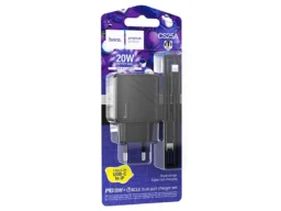 СЗУ 1 USB, 1 Type-C HOCO CS25A Rico, 3.0A, PD20Вт, кабель Type-C - 8 pin, цвет: чёрный (1/28/168)