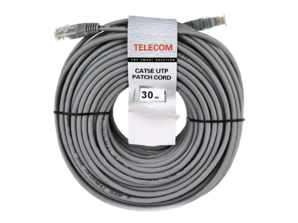 Патч-корд литой TELECOM UTP Кат. 5е, серый, 30 м. (1/25)
