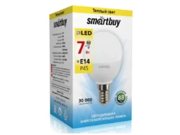 Лампа светодиодная SMARTBUY P45 7Вт 220V 3000K E14 (глоб, теплый свет) (1/10/50)