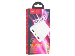 Акк.внешн. HOCO J100A, 20000mAh, пластик, индикатор, 2 USB выхода, микро USB, Type-C, 2.0A, белый