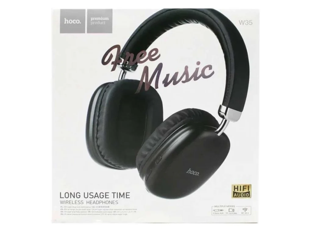 Наушники полноразмерные HOCO W35 bluetooth 5.3, AUX, цвет: чёрный (1/40)