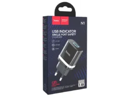 Блок питания сетевой 1 USB HOCO N1, Argent, 2400mA, пластик, огнестойкий, цвет: чёрный(1/12/120)