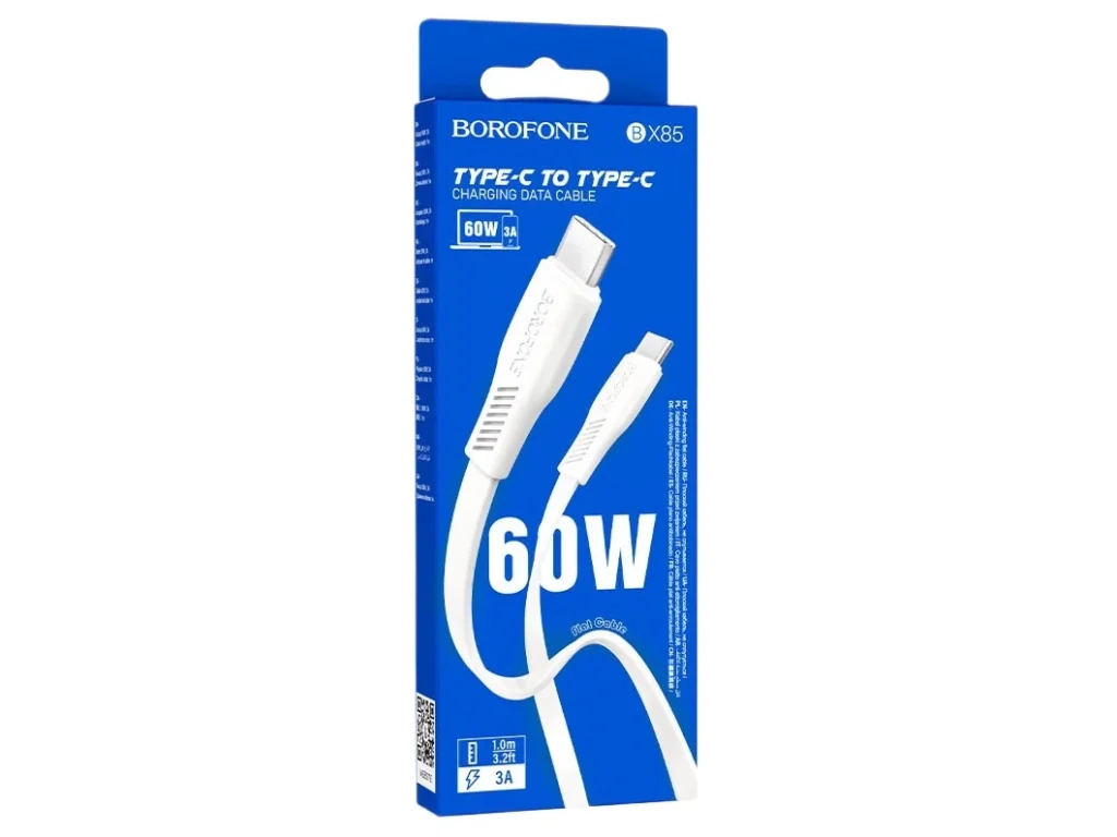 Кабель Type-C - Type-C Borofone BX85 Auspicious,1.0м, 3.0A, PD60Вт, цвет: белый (1/360)