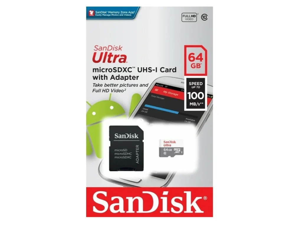 MicroSD 64GB SanDisk Class 10 Ultra Light UHS-I (100 Mb/s) + SD адаптер
