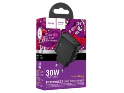 Блок питания сетевой 1 USB, 1 Type-C HOCO CS61A Bright, 3.0A, PD30Вт, цвет: чёрный (1/32/192)