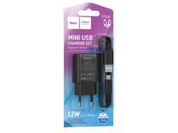 СЗУ 1 USB HOCO C134A Solid, 12Вт., пластик, 2.4A, кабель USB - микро USB, цвет: чёрный (1/28/168)