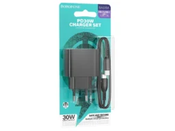 СЗУ 1 Type-C Borofone BAS15A Erudite, пластик, PD30Вт, QC3.0, кабель Type-C - Type-C, чёрный (1/60)