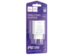 Блок питания сетевой 1 Type-C HOCO C143A Benefit, пластик, 3.0A, PD20Вт, цвет: белый (1/36/216)